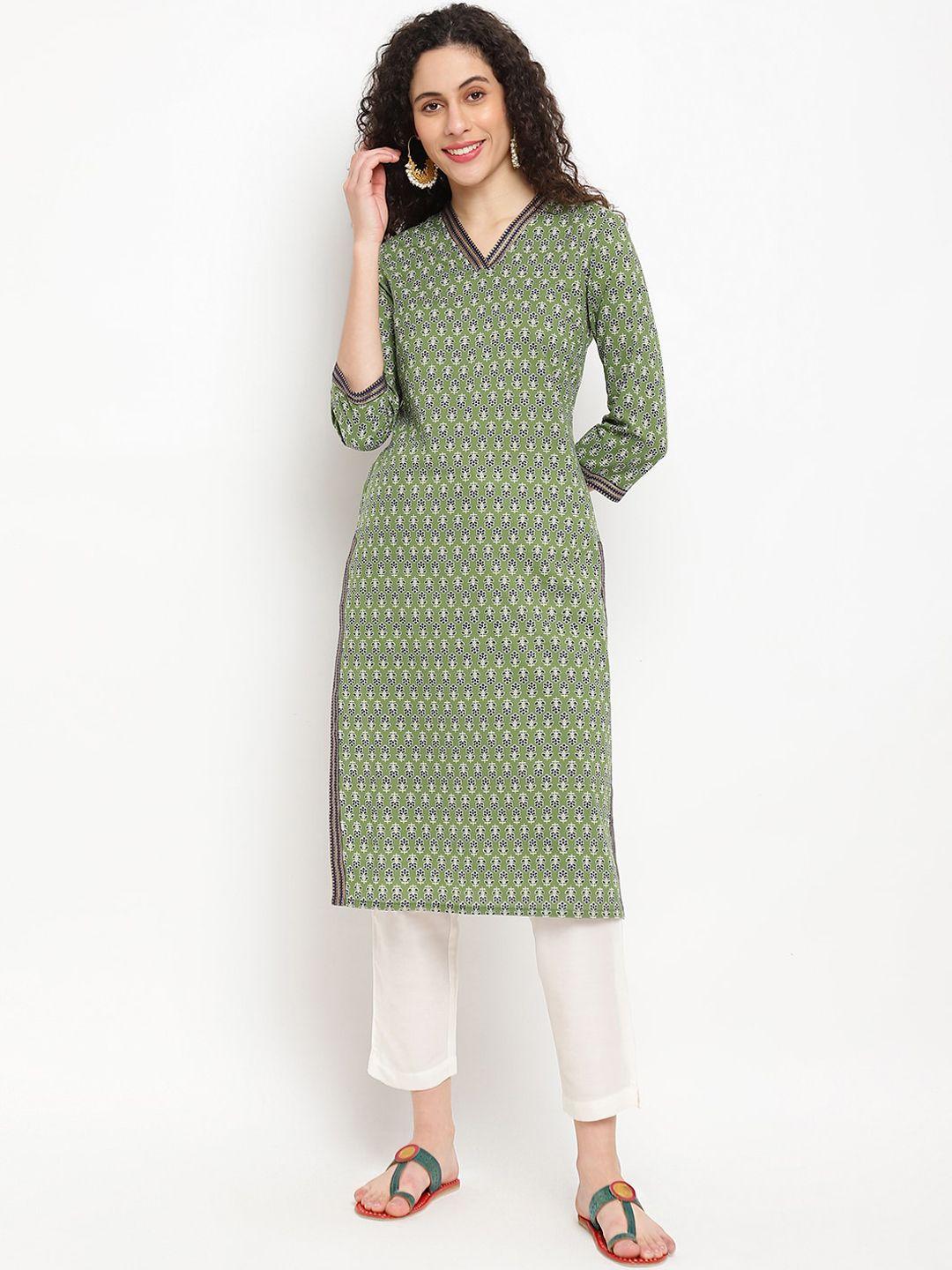 imara floral printed v neck pure cotton kurta