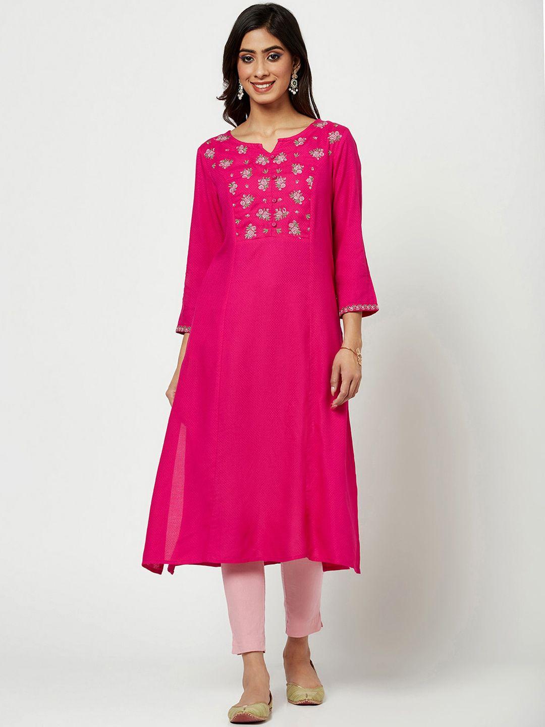 imara floral yoke design notched neck thread work a-line kurta