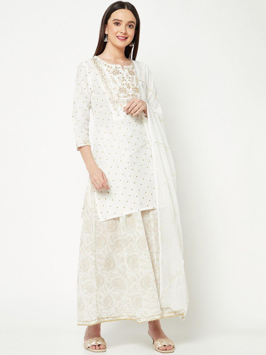 imara geometric printed thread work kurti & palazzos with dupatta