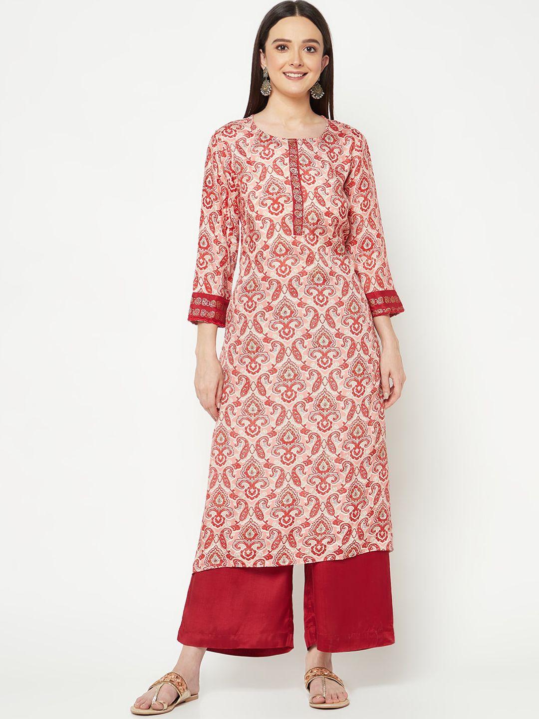 imara paisley printed regular chanderi silk kurta with palazzos & with dupatta