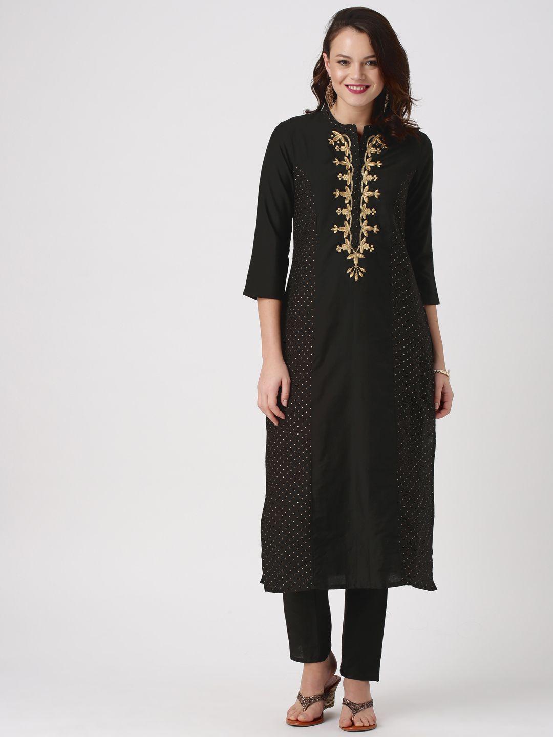 imara women black printed kurta with trousers
