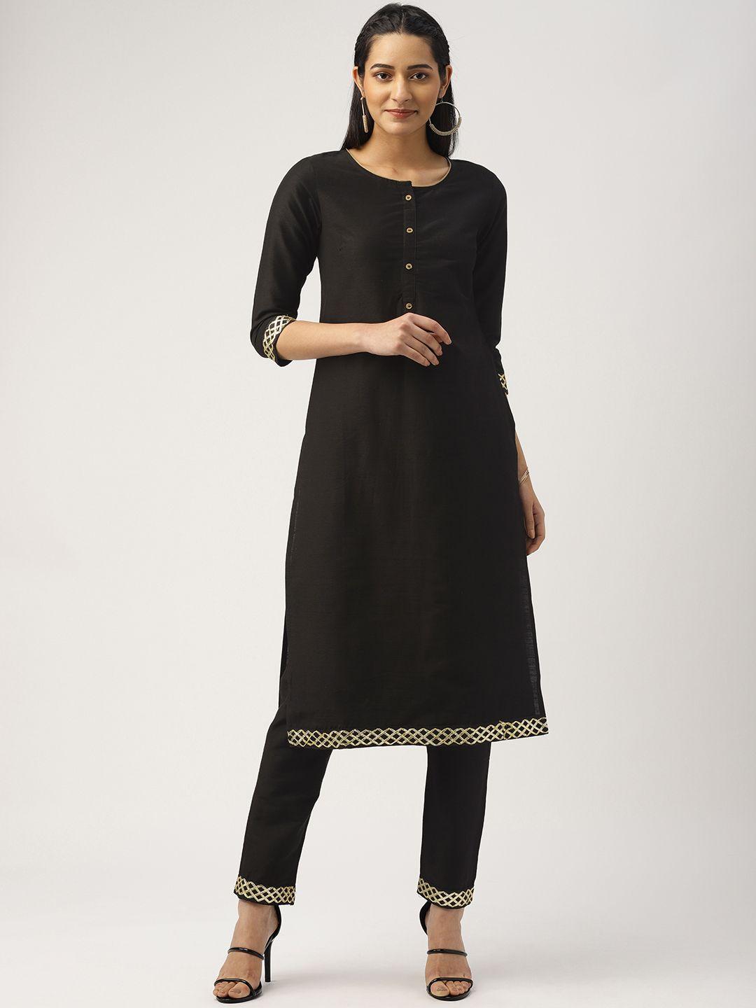 imara women black solid kurta with trousers