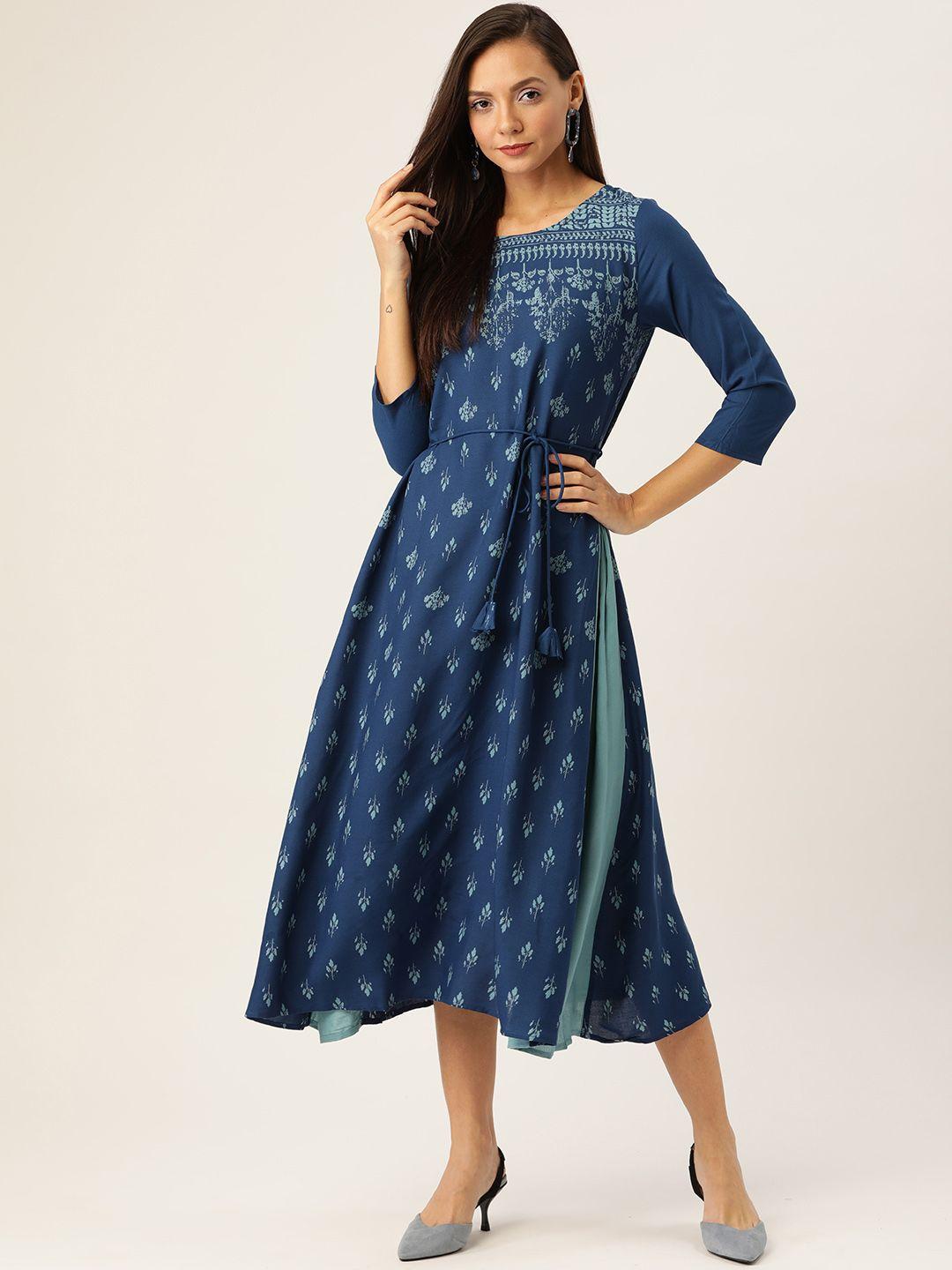 imara women blue printed a-line dress