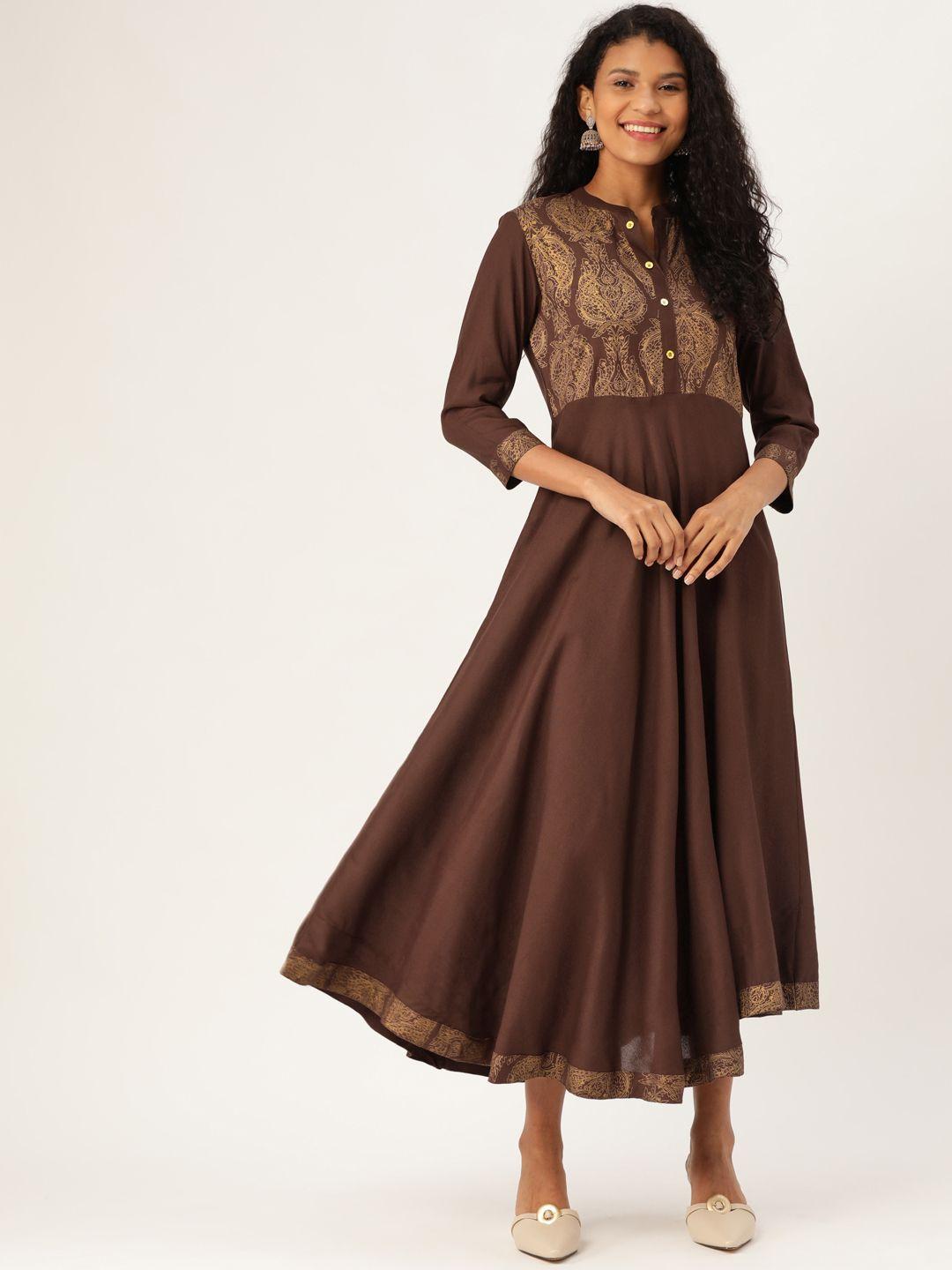 imara women brown & golden printed maxi dress