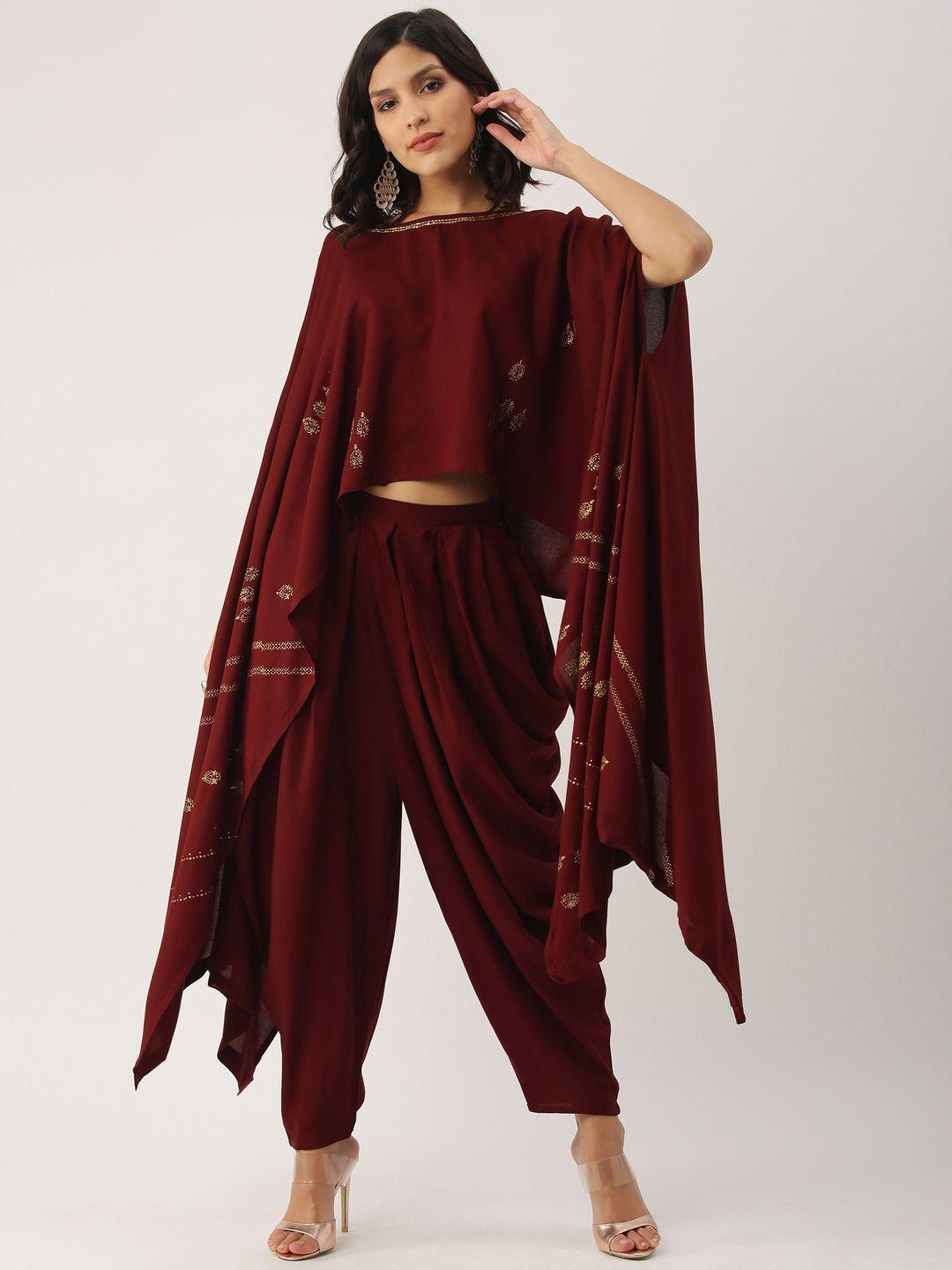 imara women maroon printed top with dhoti pants