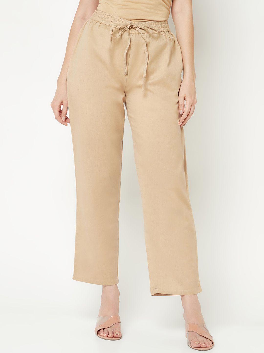 imara women mid rise plain cotton straight fit trousers