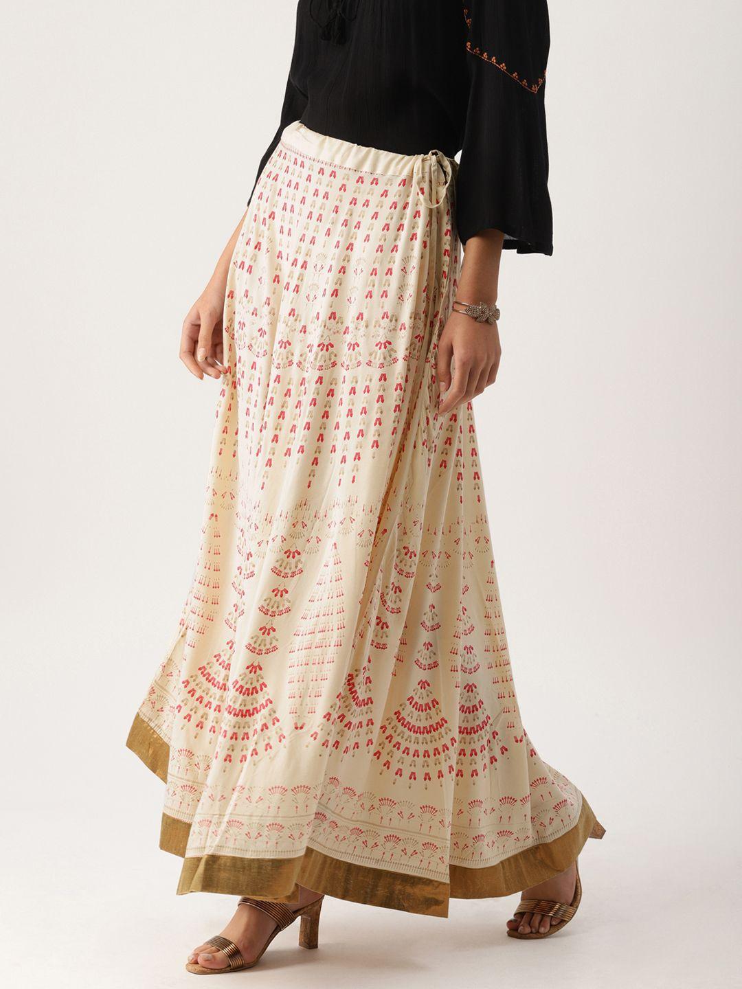 imara women off-white printed flared maxi skirt
