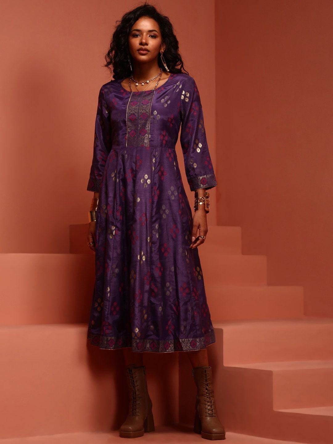 imara women violet ethnic motifs printed flared sleeves kurta