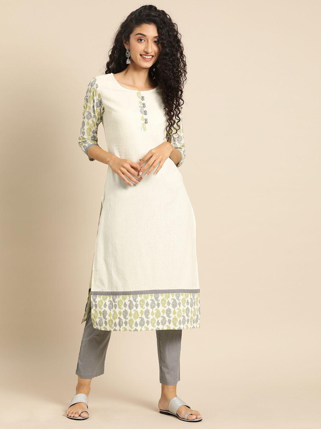 imara women white printed kurta with trousers