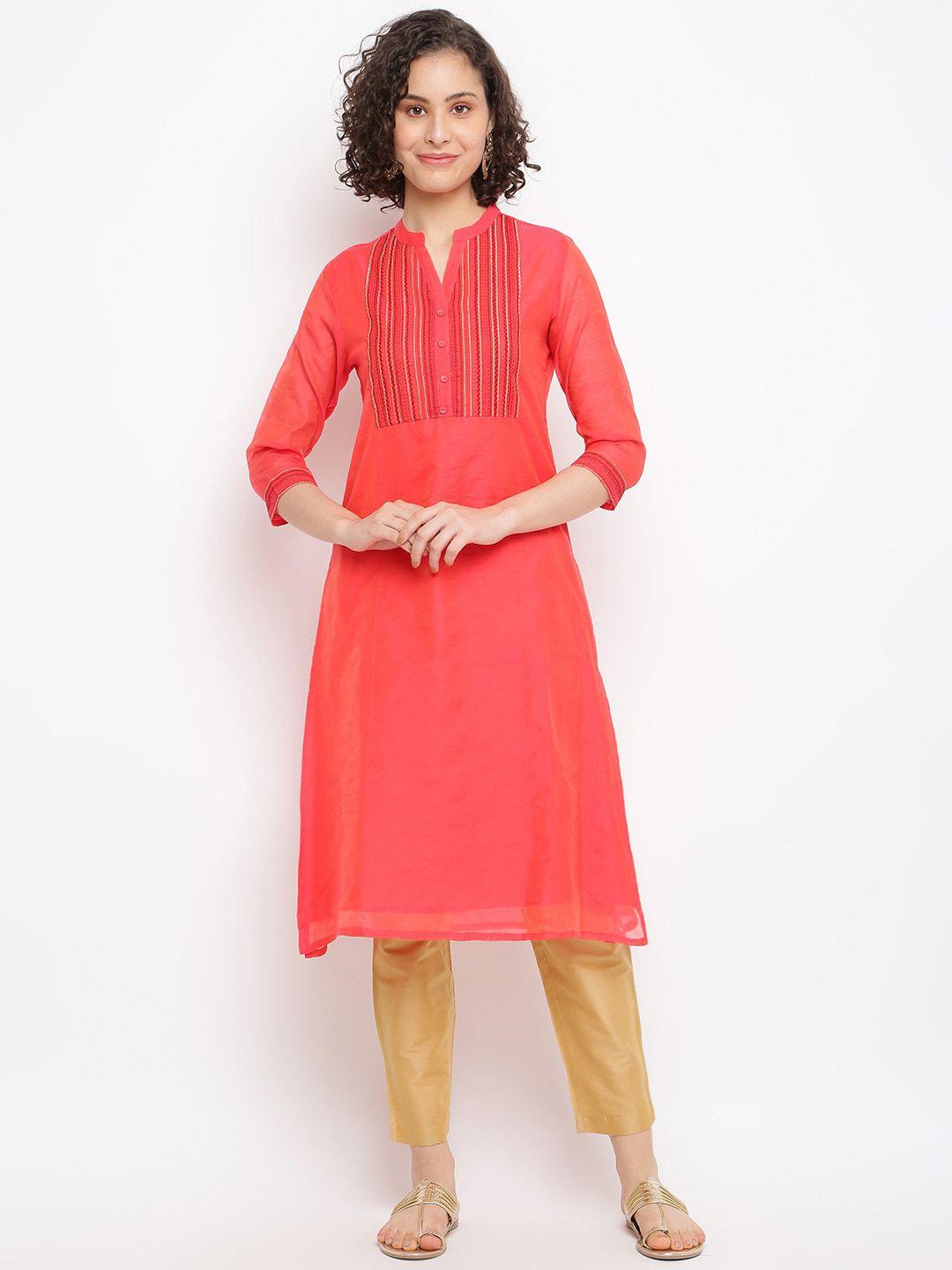 imara yoke design thread work silk a-line kurta