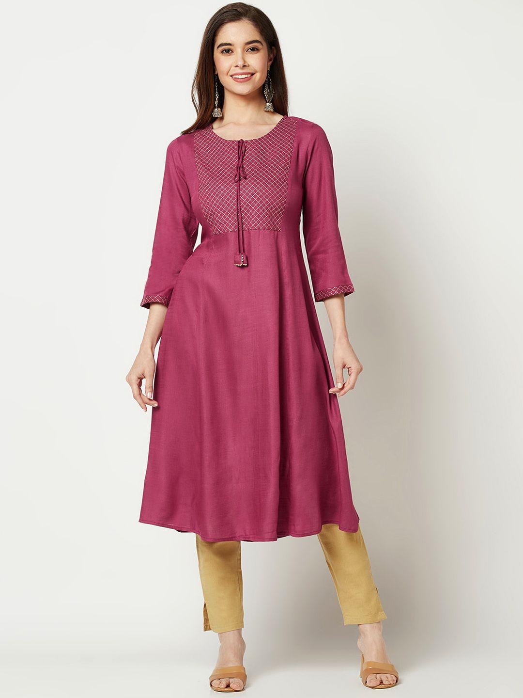 imara yoke design tie up neck thread work a-line kurta