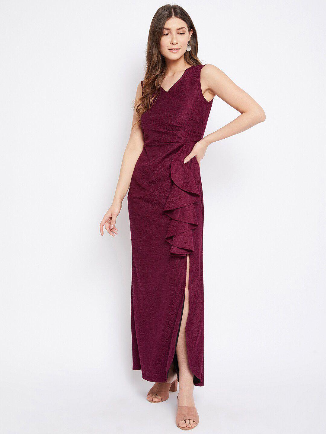 imfashini burgundy lace maxi dress