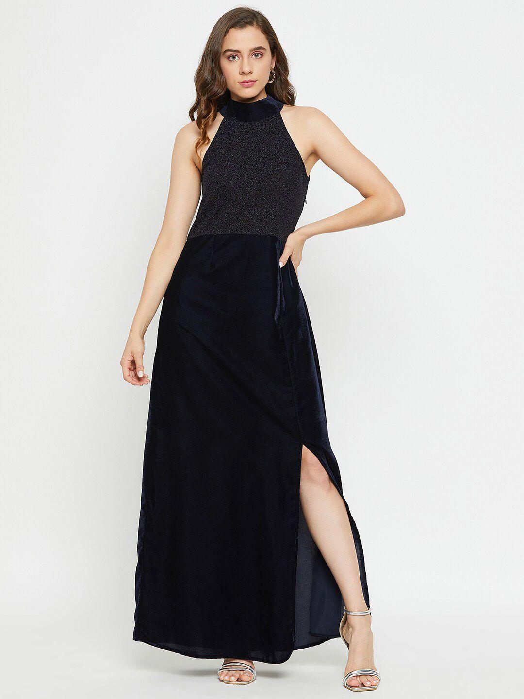 imfashini embellished choker neck sleeveless velvet maxi dress