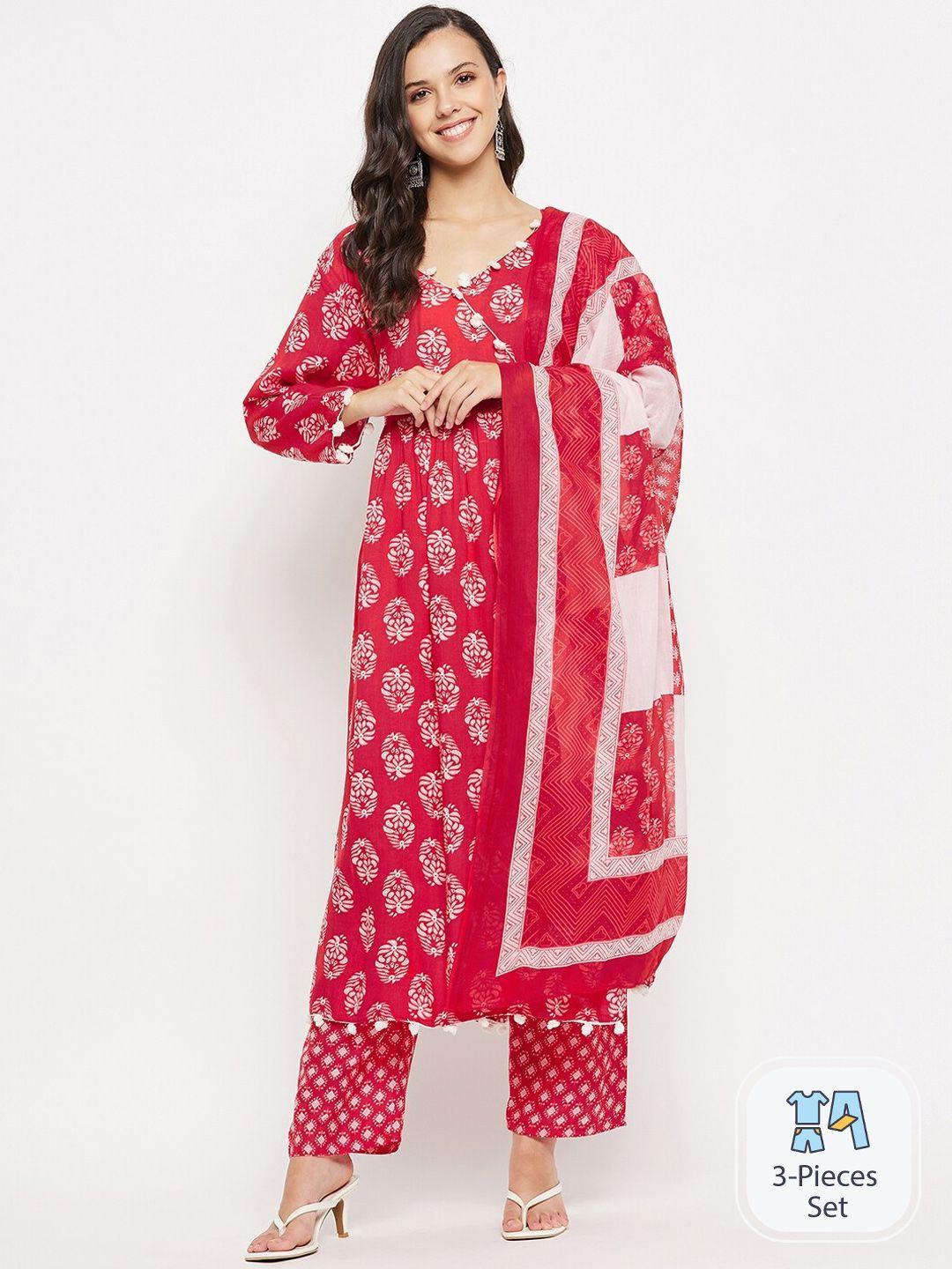 imfashini floral printed angrakha pure cotton kurta & trousers with dupatta