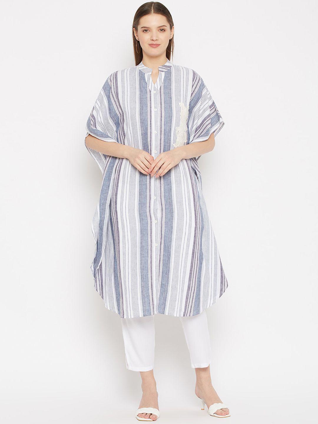 imfashini women blue striped thread work kaftan kurta