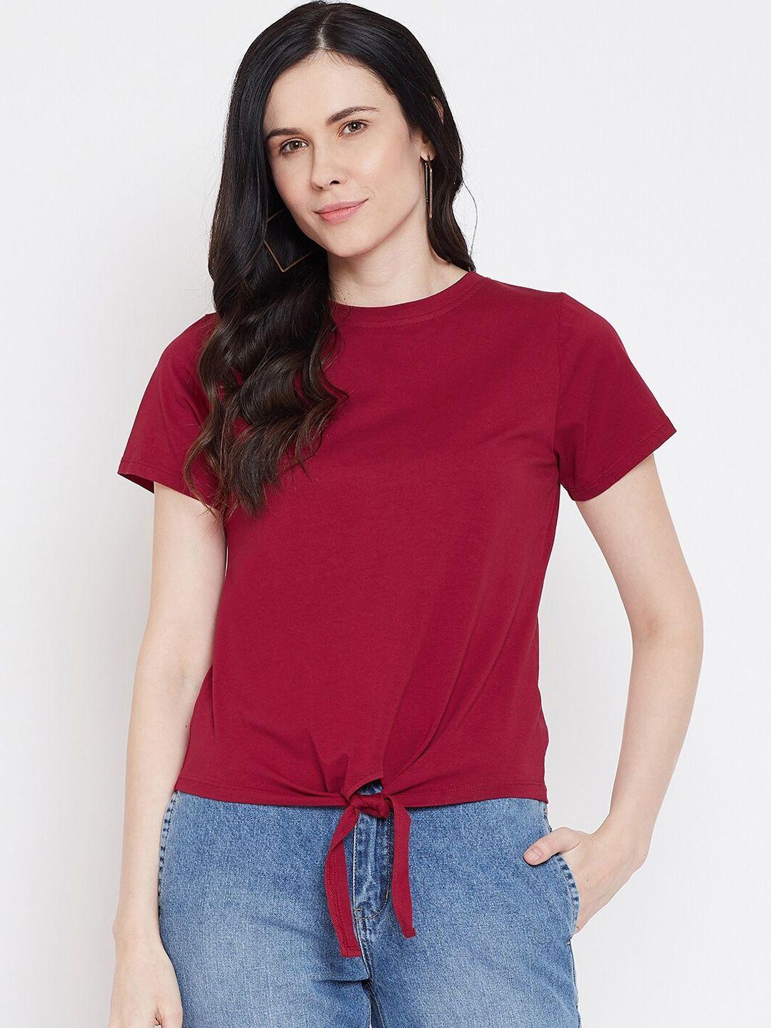 imfashini women maroon solid round neck t-shirt