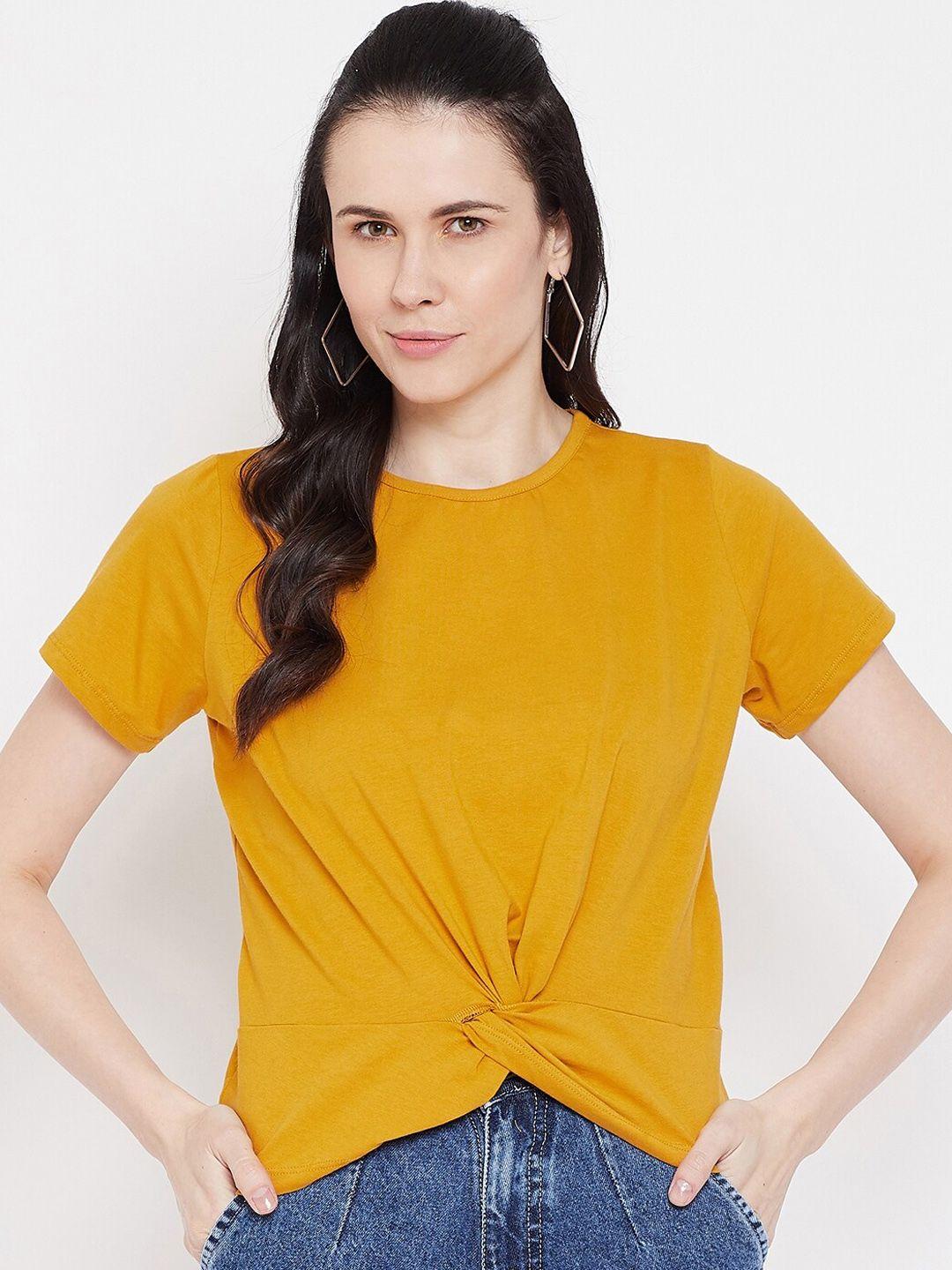 imfashini women mustard yellow solid round neck t-shirt