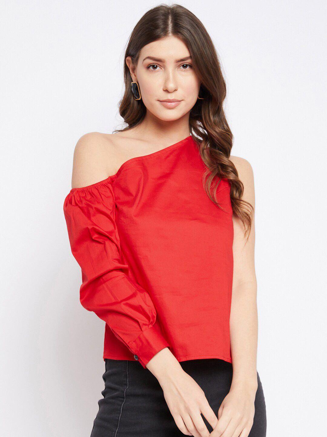 imfashini women red solid one shoulder top