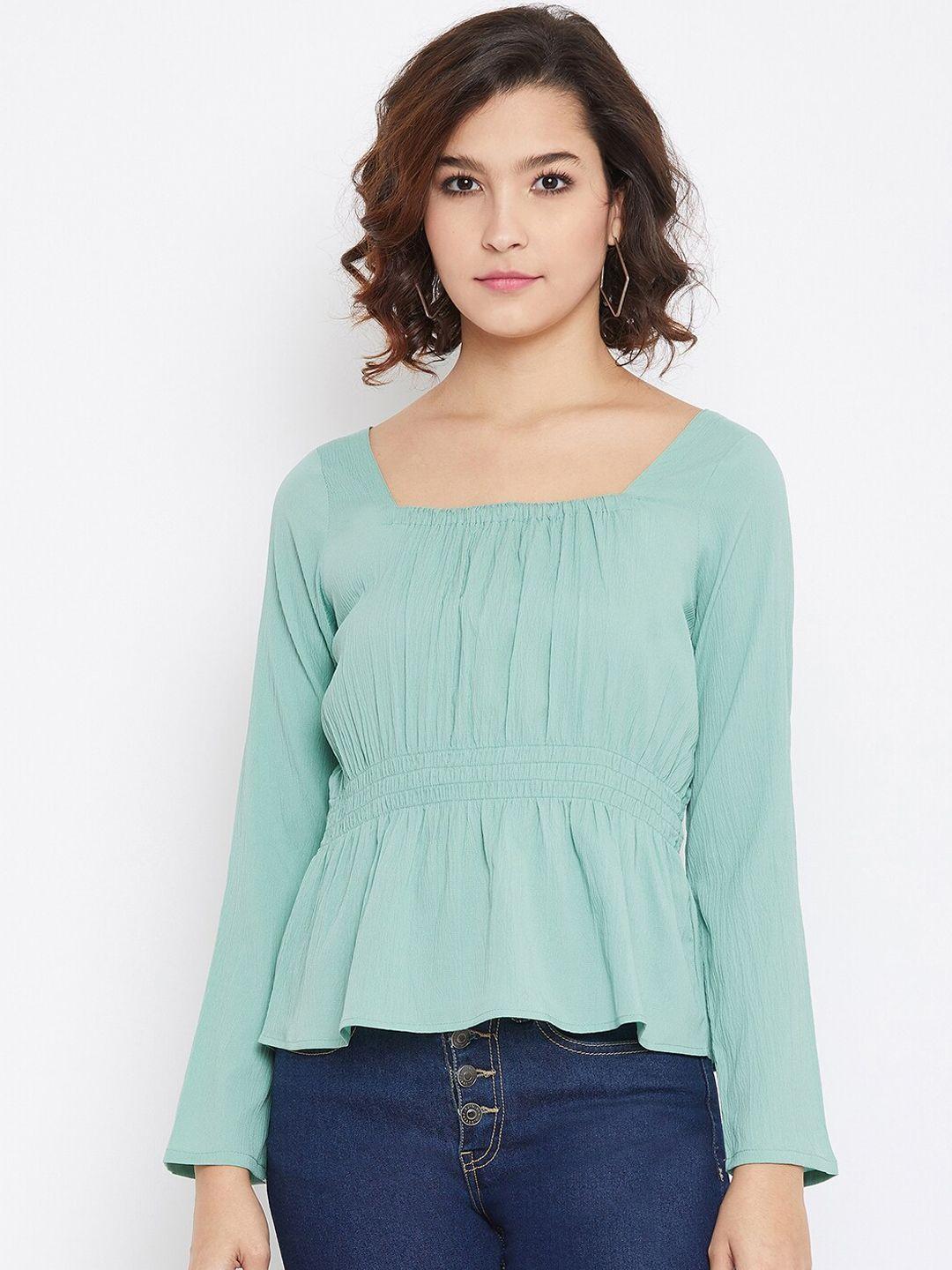 imfashini women sea green solid peplum top