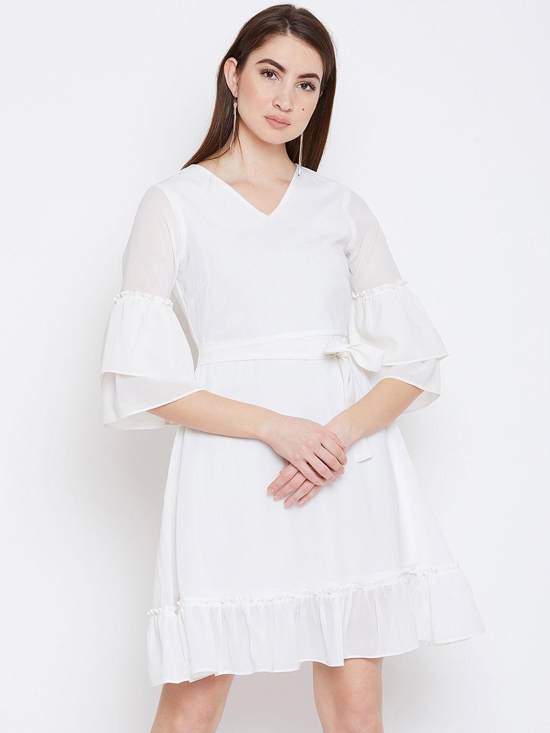 imfashini women white fit and flare dress