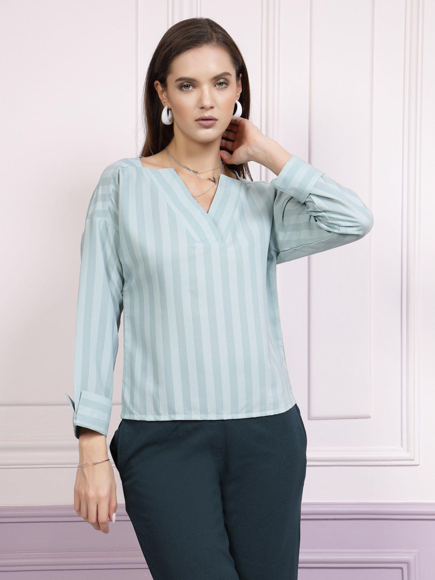 immutable blue striped v-neck top