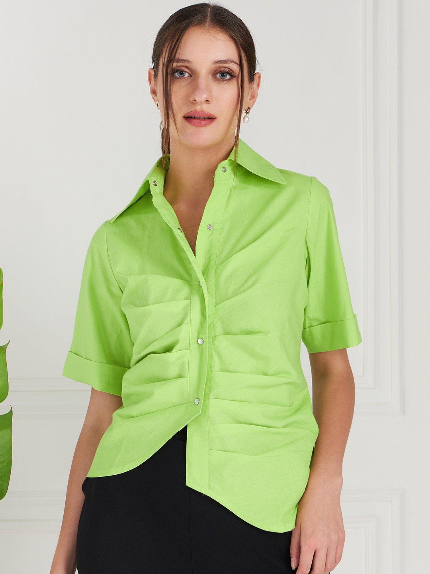 immutable green pleated pure cotton shirt