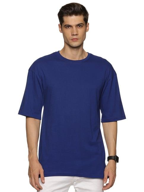 impackt blue loose fit cotton oversized crew t-shirt