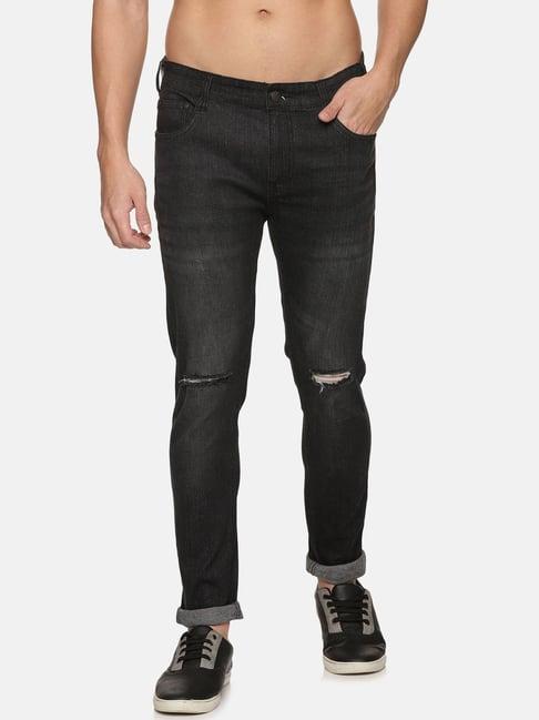 impackt black skinny fit distressed jeans