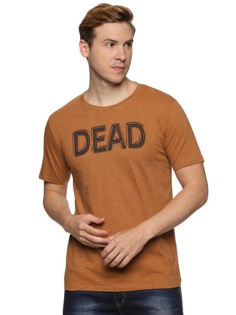 impackt brown cotton slim fit graphic print t-shirt