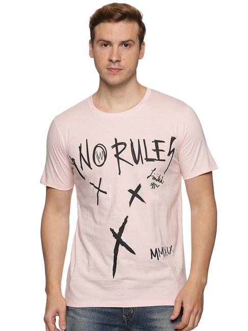 impackt light pink cotton slim fit printed t-shirt