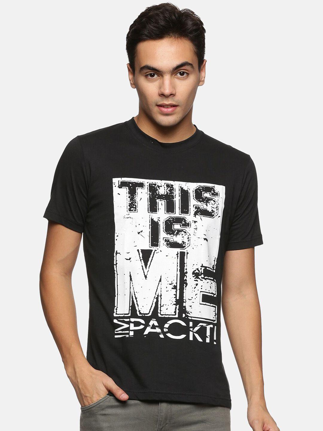 impackt men black & white typography printed slim fit t-shirt