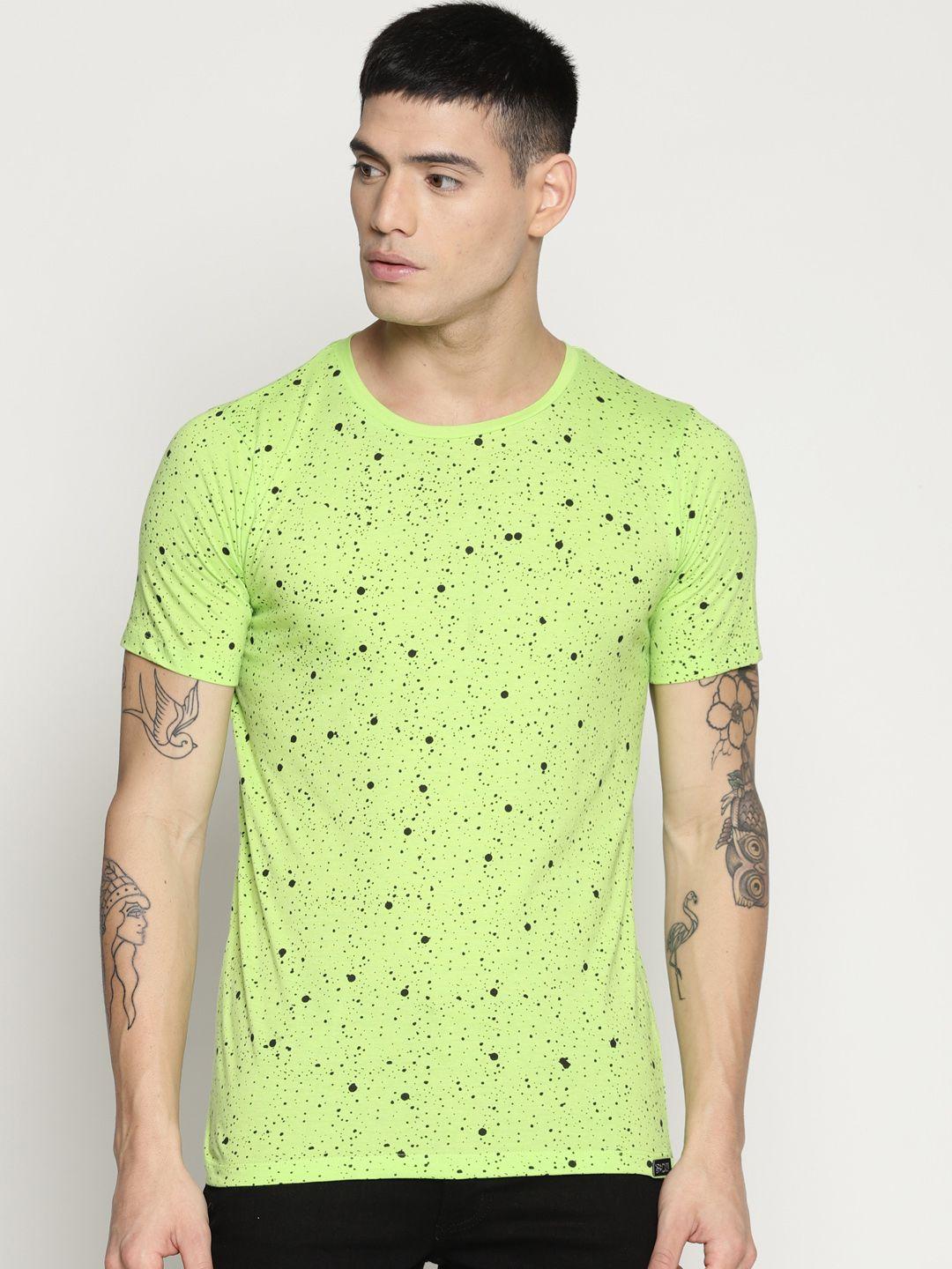impackt men lime green printed round neck t-shirt