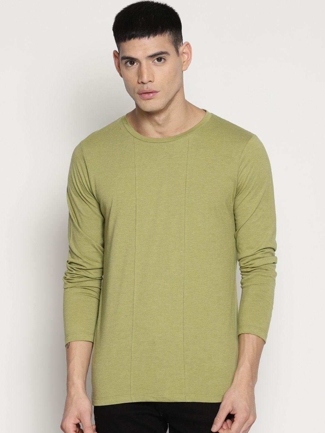 impackt men olive green solid round neck t-shirt