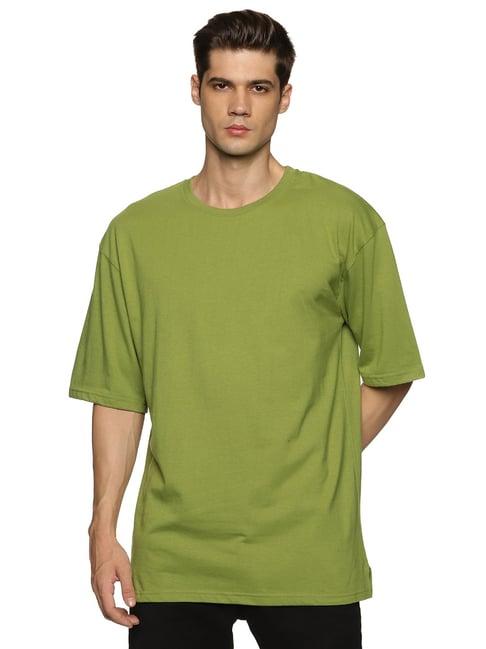 impackt olive loose fit cotton oversized crew t-shirt