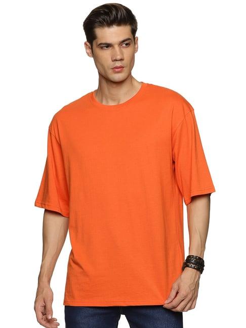 impackt orange loose fit cotton oversized crew t-shirt