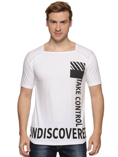 impackt white cotton slim fit printed t-shirt