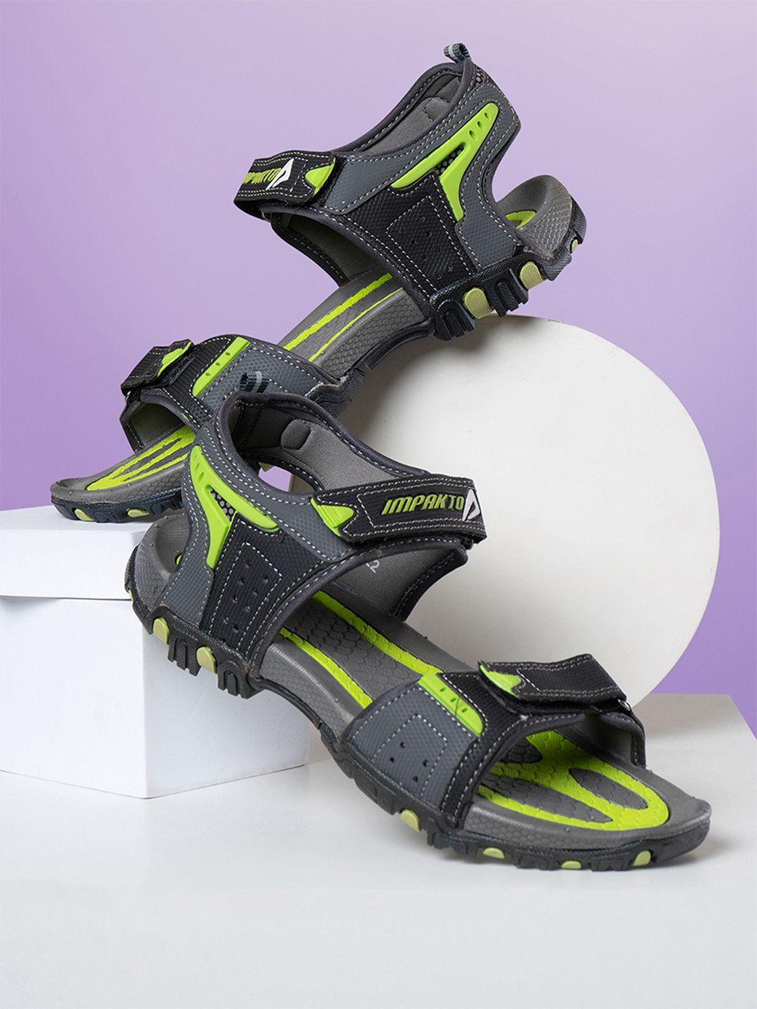 impakto men green & black solid sports sandals