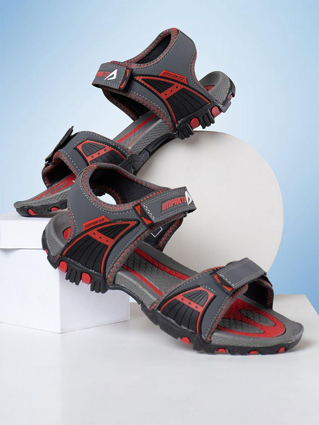 impakto men grey & red sports sandals