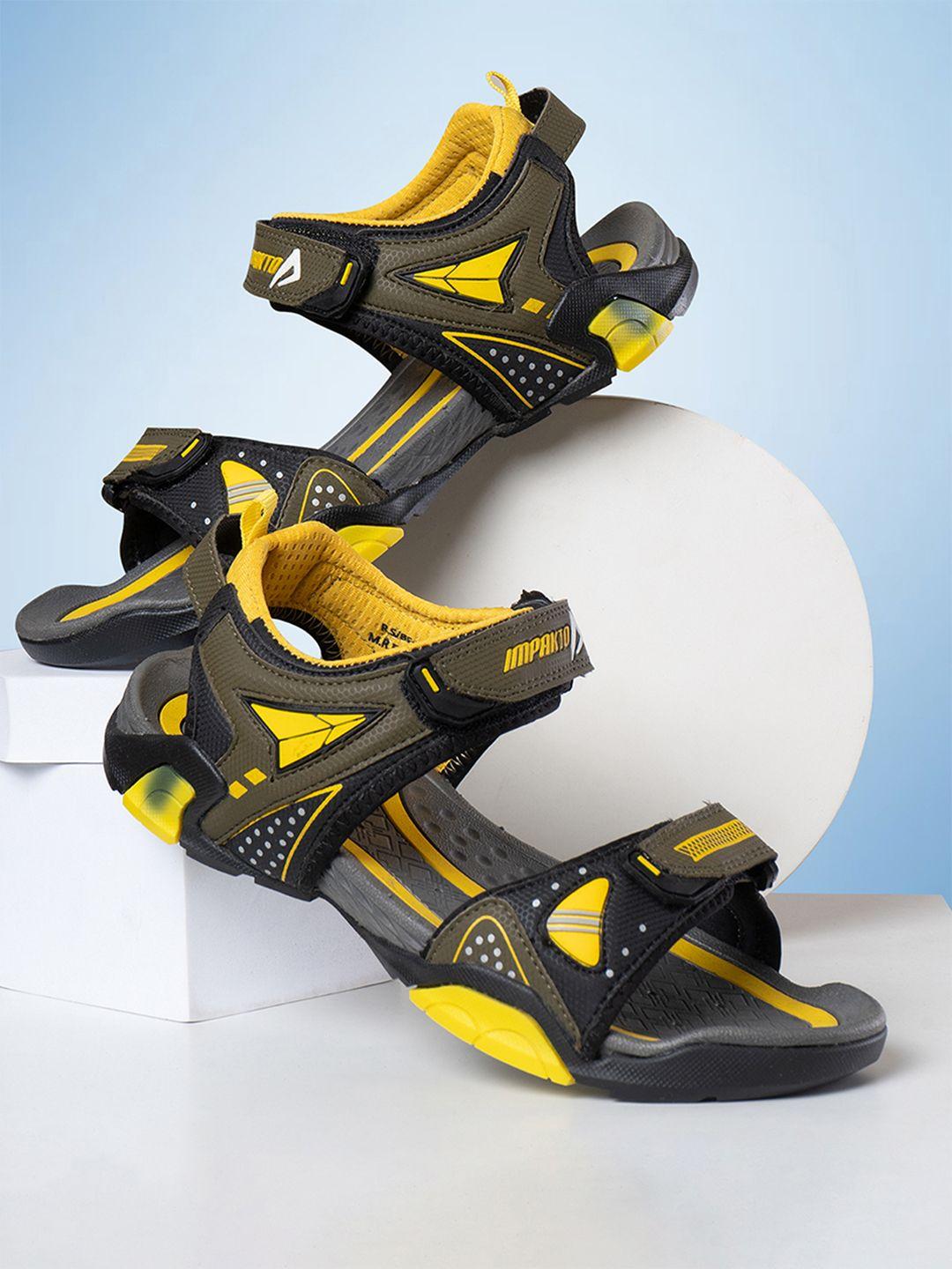 impakto men olive & black printed sports sandals