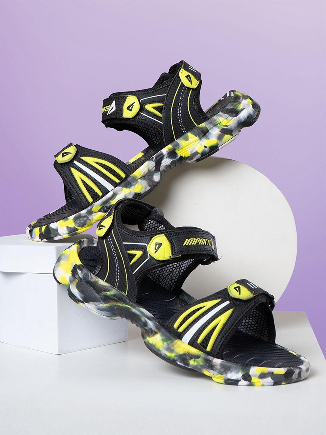 impakto men black & yellow patterned sports sandals