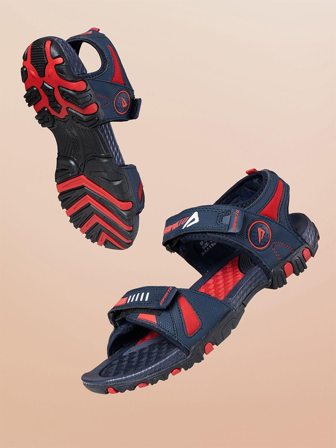 impakto men navy blue & red solid sports sandals