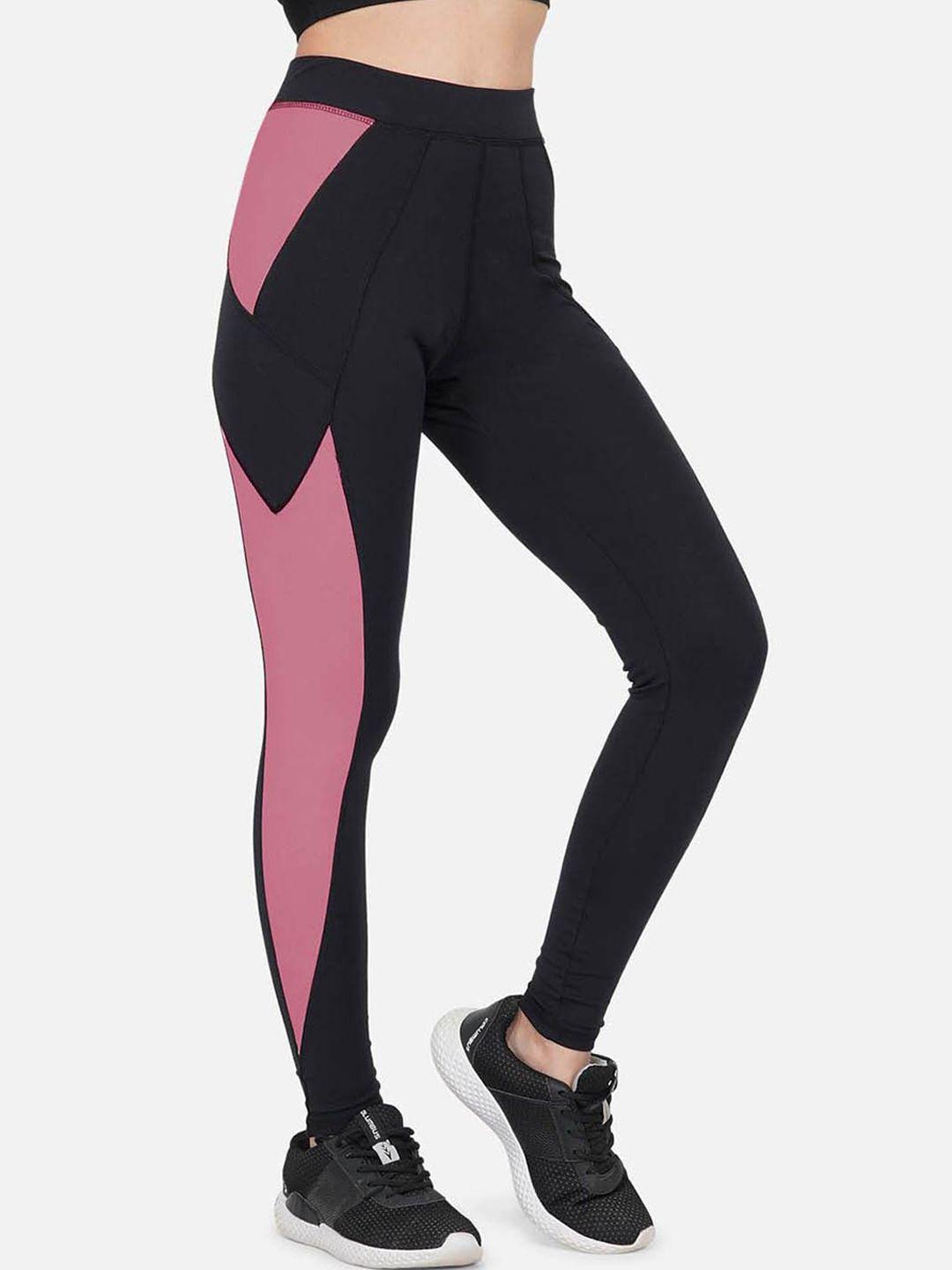 imperative women colourblocked high rise slim fit antimicrobial ankle length gym tights