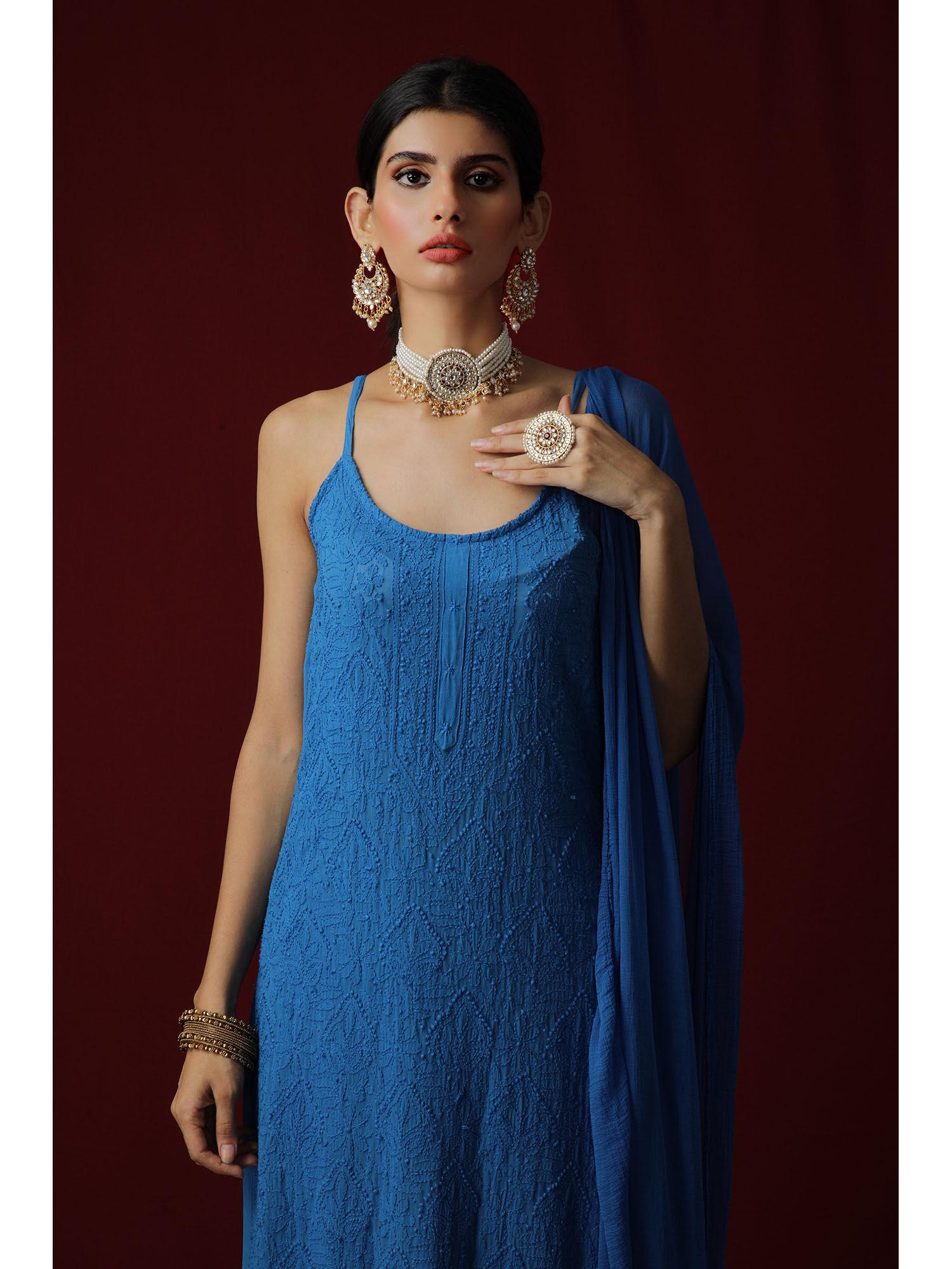 imperial blue strappy chikankari kurta