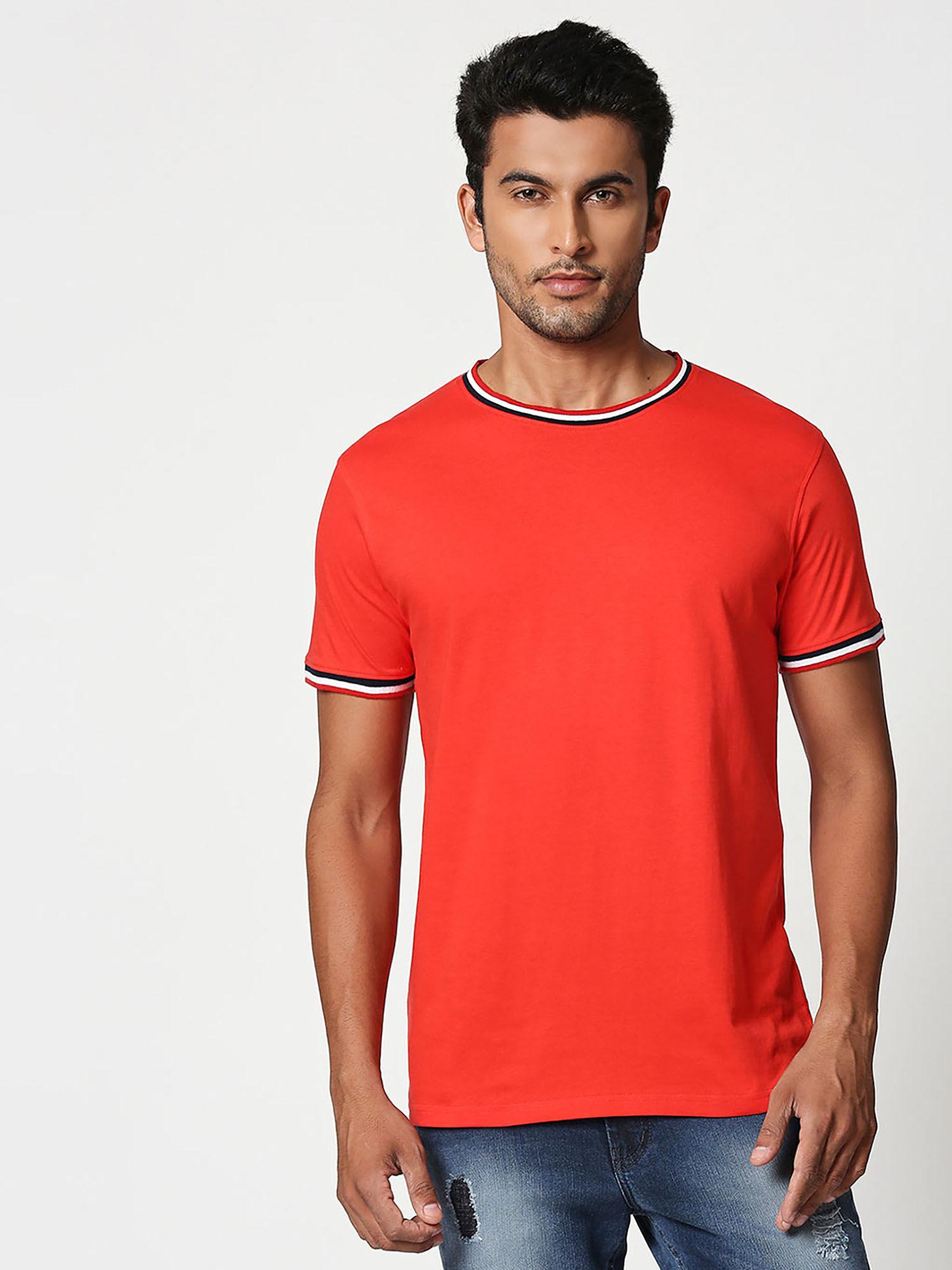 imperial red crewneck varsity rib half sleeves t-shirt