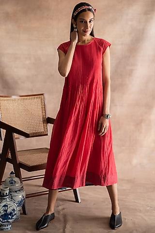 imperial red pintucked dress