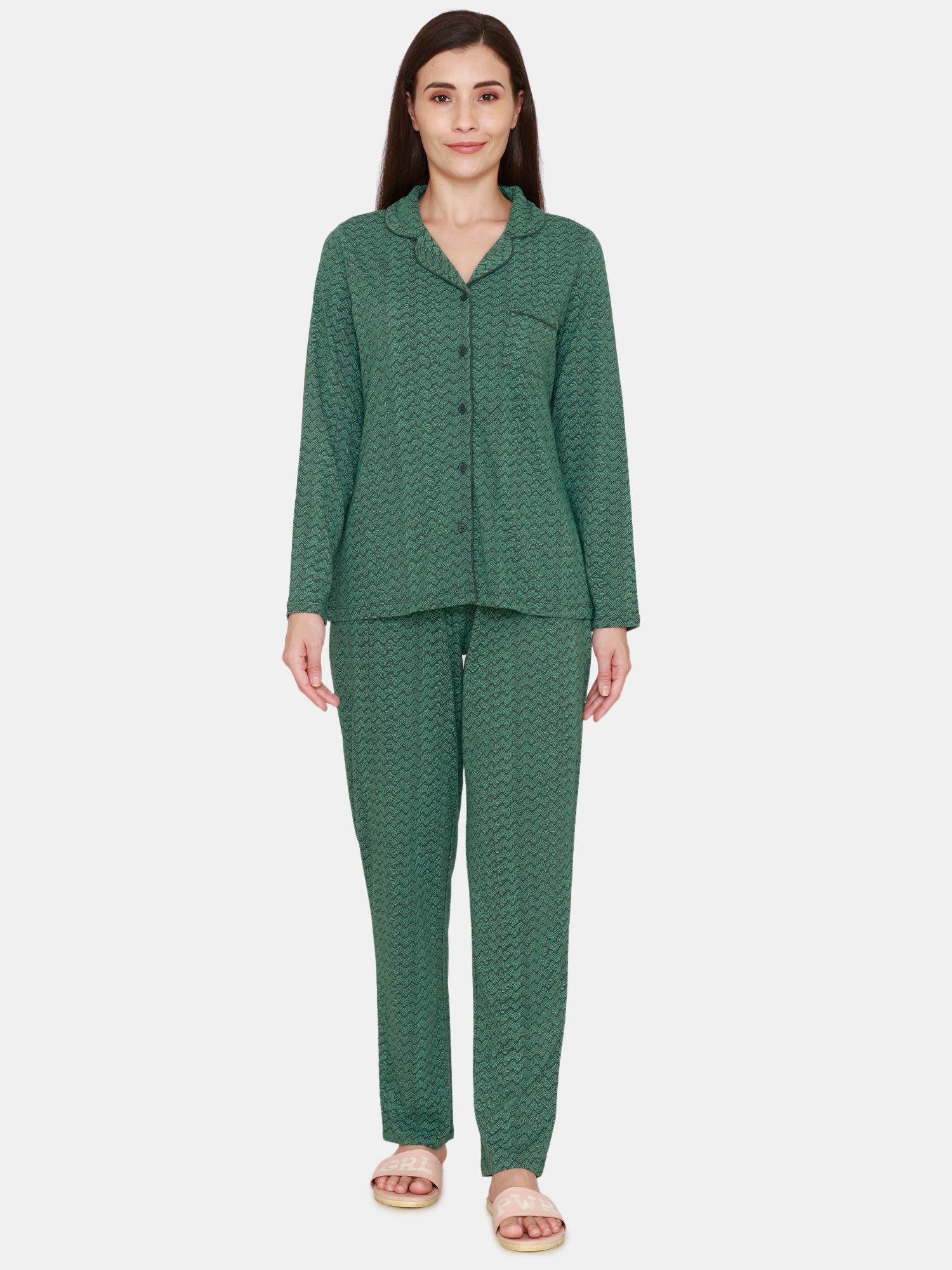 impression knit cotton pyjama set - trek green