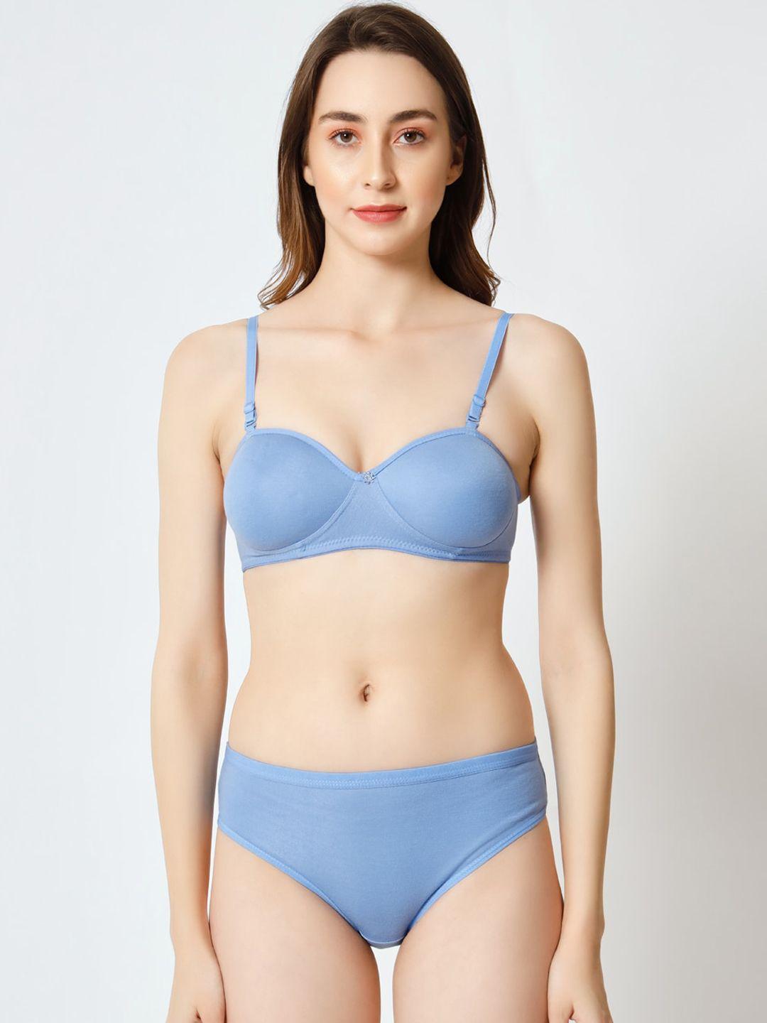 imsa moda lightly padded underwired cotton lingerie set nit-sky-set-30