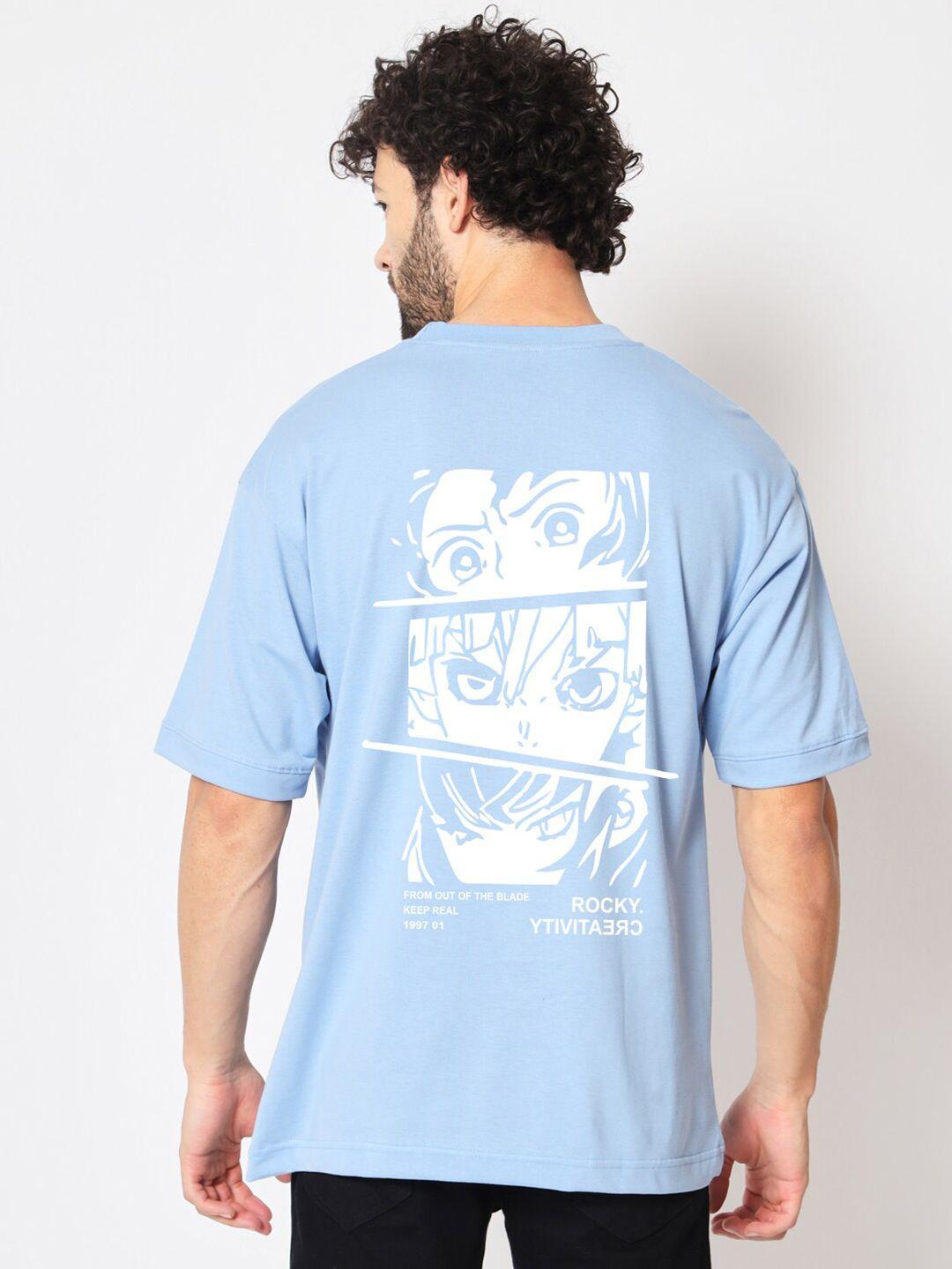 imsa moda men blue typography printed raw edge t-shirt
