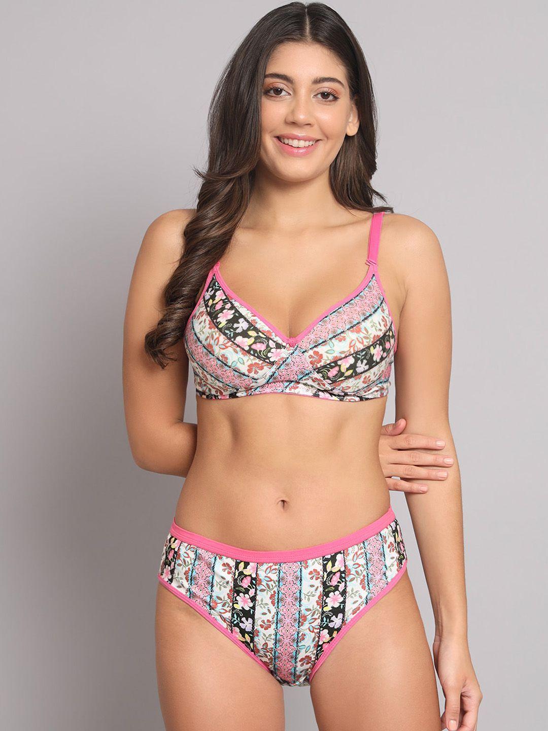 imsa moda printed non wired lightly padded cotton lingerie set