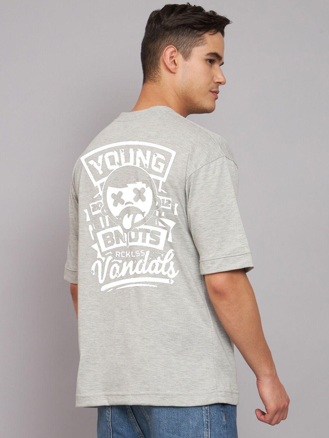 imsa moda typography printed drop-shoulder sleeves cotton oversized t-shirt